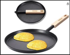 Frying Pan Skillet 8-inch Flat Crepe Pan, Lightweight Grill Pan with Wooden H... - Picture 1 of 6