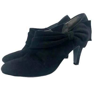 TAHARI Gamuza Negro Botas Grisson Lazo Cuero Tobillo Tirar de Tacones Zapato Mujer 7.5 Foto 1 de 4