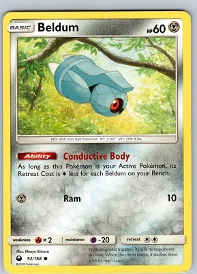 Pokemon TCG Beldum S&M Celestial Storm 92/168 Regular Common Card Played MP-LP - Image 1 of 2