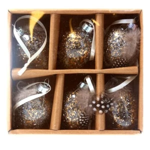Gisela Graham Glass Feather and Gold Eggs Easter Decorations - Hanging Easter - Picture 1 of 1