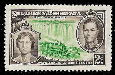 Rodesia del Sur Sc# 39 1937 Reina Isabel, Jorge VI MLH OG TREN FERROCARRIL Foto 1 de 2