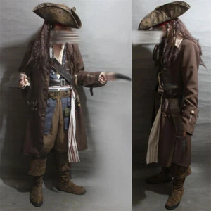 Jack Sparrow Costume Pirates of the Caribbean Outfits Halloween Cosplay Suit - Picture 1 of 5
