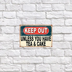 Keep Out Unless You Have Tea & Cake funny joke retro metal tin sign - Picture 1 of 1