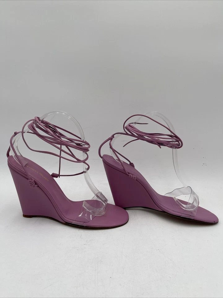ANDREA WAZEN Clara PVC & Leather Wedge Sandals Pink Size 40 - Image 1 of 4