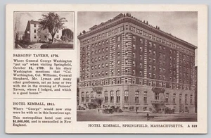 Hotel Kimball Parsons Tavern Springfield MA Massachusetts Postcard - Picture 1 of 2