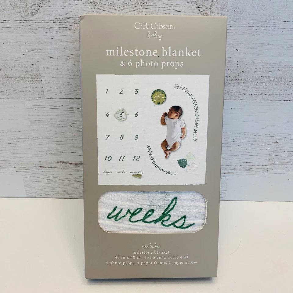 C.r. Gibson Baby MILESTONE Blanket & 6 Photo Props Animals 40in X40in