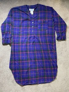 lanz of salzburg Nachthemd Flanell Medium Knopf kariert lila Baumwolle Nachthemd - Bild 1 von 9