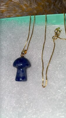 "Collar Boho Hippie Sodalita Champiñón Oro Sobre Plata de Ley 16""" Foto 1 de 4