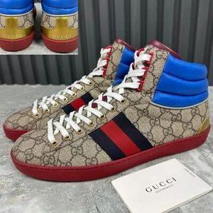 Gucci Ace Web Sneakers alte beige Supreme Canvas 8 G o 8,5 US o 42 EUR * - Foto 1 di 23