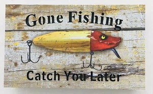 Gone Fishing LED Lichtbox Kunstdekor Wand oder Tisch Schild Leuchtbox 8 x 5 BV123 - Bild 1 von 3