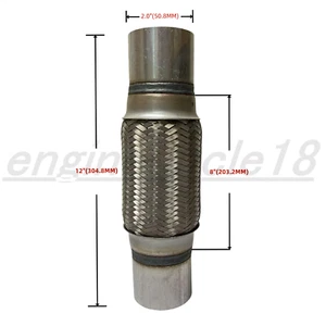 2" OD x 8" x 12'' OL Exhaust Flex Pipe Stainless Steel Coupling Double Braid US - Picture 1 of 2