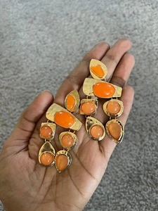 Orange Earrings Large Big Dangle Long Statement Gold Tone Vintage Style Wedding - Picture 1 of 3