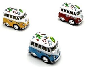 KINSFUN VOLKSWAGEN BUS RUBBER TIRES PULL BACK ACTION LOOSE 3 COLORS - Picture 1 of 2
