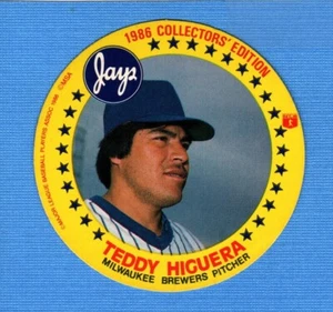 1986 MSA Jay's Potato Chip Discs Teddy Higuera Milwaukee Brewers - Picture 1 of 1