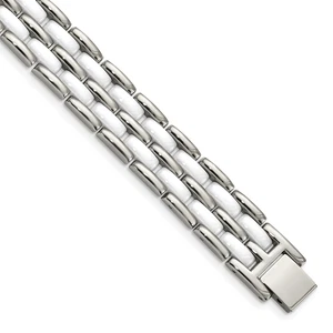 Chisel Stainless Steel Polished with Double Row White Ceramic 8.25 inch Link Bra - Picture 1 of 6