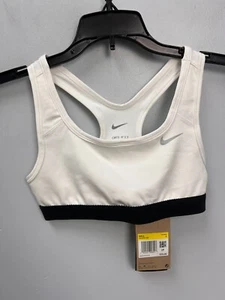 Nike Girl's White w/ Black Dri-Fit Medium Support Racerback Sports Bra Sz Small - Picture 1 of 6