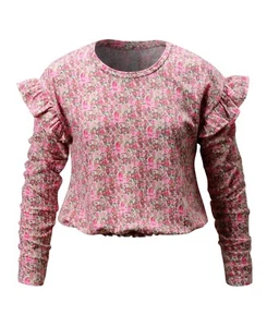Colette Lilly Ruffled Textured Long Sleeve Top Girls L 14/16 Vanilla Ice Floral - Picture 1 of 16