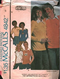 4842 Vintage McCalls SEWING Pattern UNISEX Knit T-Shirts EZ - Picture 1 of 2