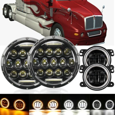For Freightliner Coronado 7"inch Round LED Headlights & 4" Fog Lights Combo Kit - Image 1 of 4