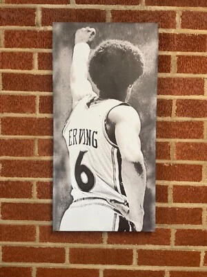 New 24x12 DR. J  framed CANVAS PRINT Philadelphia 76ers Erving black poster - Image 1 of 4