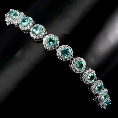 Pulsera de plata de ley 925 redonda azul apatita 5 mm piedras preciosas joyería 8 pulgadas Foto 1 de 4