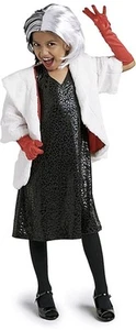 New Villians Disney Cruella De Vil Dalmatians Costume Size 3 Kids Wig Gloves Fur - Picture 1 of 6