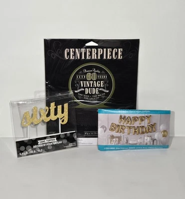 NEW! 60th Birthday "Vintage Dude" Party Supplies Decoration Kit - Black & Gold - Image 1 of 4