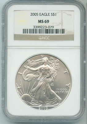 2005 Argento Aquila 1 Oncia NGC MS69 Moneta Certificato - RK710 - Immagine 1 di 2