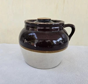 Vintage Stoneware Crock 3 Quart Crown Mark USA Glazed Jar with Lid Kitchen Decor - Picture 1 of 11