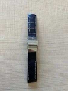 296S Breitling Crocodile Rubber gray strap 22-20 22mm + deployant folding buckle - Picture 1 of 5