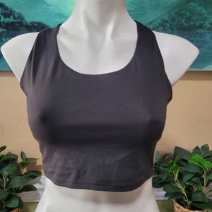Schwarzes Racerback Crop Tank Top Sport integrierter BH Gr. L sportlich Laufen Jog - Bild 1 von 8