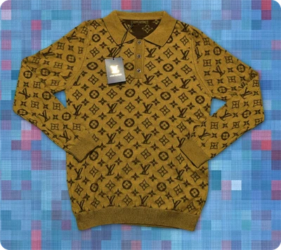 Camiseta para hombre Louis Vuitton beige con estampado de logotipo cuello polo ajustada talla 2XL pecho 20,9" Foto 1 de 4