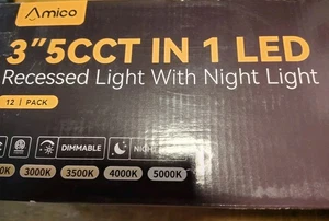 Amico 12 Pack 3 Inch 5CCT LED Recessed Ceiling Light with Night Light (New) - Picture 1 of 7