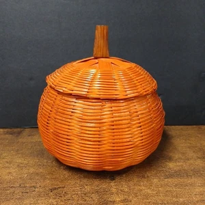 Halloween 6" Mimbre Tejido Naranja Calabaza Cesta con Tapa - Imagen 1 de 4