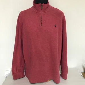 Polo Ralph Lauren Sweatshirt Mens XL Salmon Pink 1/4 Zip Sweater Cotton Pony - Picture 1 of 9