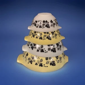 🌟💥☀️🔥Pyrex Gooseberry Yellow White Black Cinderella Nesting Mixing Bowl 4 VTG - Picture 1 of 12