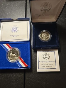 U.S. Mint Proof Coins: 1986 Liberty Half Dollar and 1999 Susan Anthony Dollar. - Picture 1 of 1