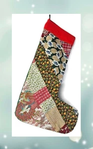Vintage 70’s Handmade PATCHWORK WEIHNACHTSSTRUMPF Grün Cord Rücken Garn Schlaufe - Bild 1 von 21