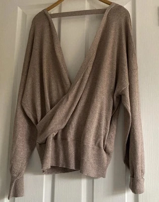 F&F mink blush gold Womens Sparkle V neck & back metallic Jumper faux wrap  - Image 1 of 4