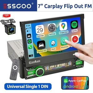 Autoradio Flip Out Singolo 1DIN 7" Carplay/Android Unità Testa Auto USB FM +Camera - Foto 1 di 15