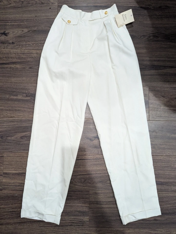 Vintage Colección Liz Claiborne Mujer Blanco Vestido Pantalón Cintura Alta Talla 4 Foto 1 de 4