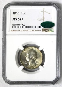 1940 Washington Quarter NGC MS67+ CAC !!! - Picture 1 of 2