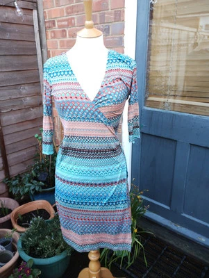 Vestido envolvente vintage de lana de seda French Connection turquesa talla Y2K UK10 US6 EUR38 Foto 1 de 4