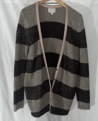 Cárdigan Nordstrom Bisagra Rayas Frente Abierto con Borde de Cuero Sintético Mediano Foto 1 de 4