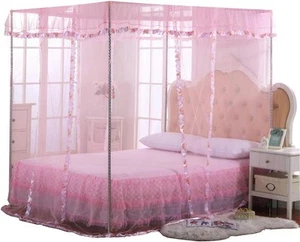 Twin Canopy Bed Curtains - 4 Corner for Beds, Twin, Pink - Picture 1 of 7
