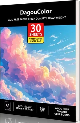 Almohadilla de papel de acuarela prensado en frío A4 140 lb 300 gsm para pintar 30 hojas Foto 1 de 4