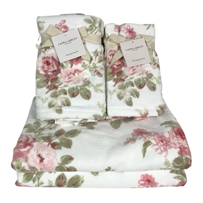 Laura Ashley 6 Piece Bathroom  Towel Set Pink Roses 100% Cotton Velour NEW - Image 1 of 4