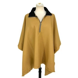 Nordstrom Rack Quarter Zip Ruana Poncho Tan Black One Size NWOT - Picture 1 of 6