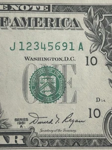 (( True Run Ladder )) LEADING ((6 DIGIT FANCY #12345691 )) UNCIRCULATED 1981A !! - Picture 1 of 3