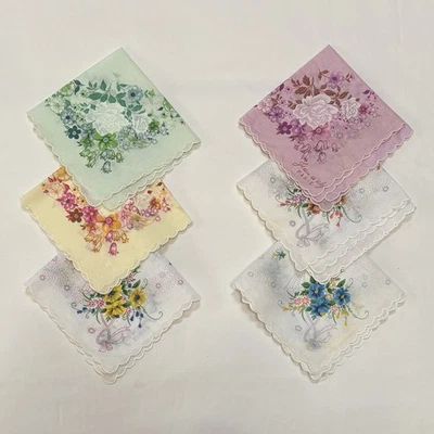 Vtg Lot Of 6 Print Hankies Handkerchief Floral  Pink Crafting Cutter 50s #5 - Image 1 of 4
